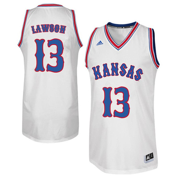Men #13 K.J. Lawson Kansas Jayhawks Retro Throwback College Basketball Jerseys Sale-White